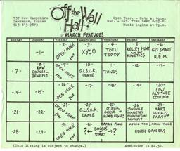 Off the Wall Hall flyer MARCH 1982